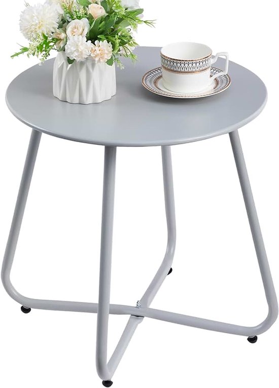 Bijzettafel Outdoor Kleine Balkontafel Ronde Tuintafel Koffietafel Metalen Tafel Patio Woonkamer Terras, Grijs