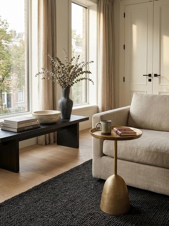Bijzettafel rond aluminium Ø33 cm, hoogte 53 cm, verhoogde rand, Goud