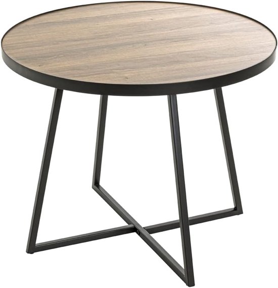 Bijzettafel rond eiken zwart MDF metaal ronde salontafel - Maat: H 48 cm x Ø 60 cm, Stijl: Modern