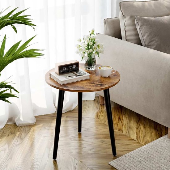 Bijzettafel rond hout - klein, Scandinavische stijl, vintage bruin, 42 x 42 x 51 cm, eenvoudige opbouw voor woonkamer, slaapkamer, balkon, bloemenkamer