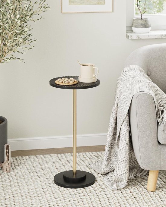 Bijzettafel Rond, Ronde Couchtafel, Kleine Bijzettafel voor de Bank, Kleine Tafel voor Kleine Ruimtes, Woonkamer, Slaapkamer, Zwart Goud