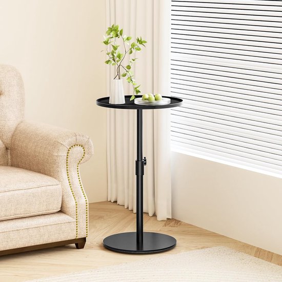 Bijzettafel, rond, woonkamertafel met metalen frame, in hoogte verstelbare bijzettafels, koffietafel voor woonkamer, slaapkamer, balkon, kantoor, binnen en buiten