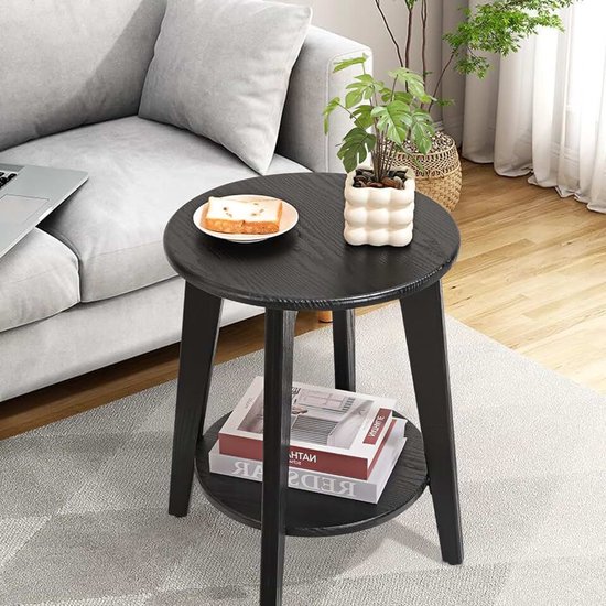 Bijzettafel rond zwart naast tafel sofa tafel nachtkastje moderne bijzettafel 2-laags kleine accenttafels geweldig voor kleine ruimtes woonkamer slaapkamer