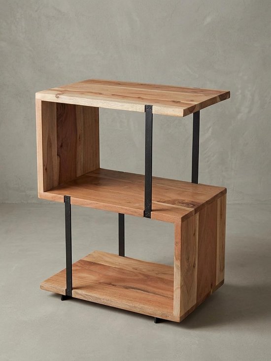 Bijzettafel S-vorm acacia massief hout 45x30x60 cm, 50 kg, beige