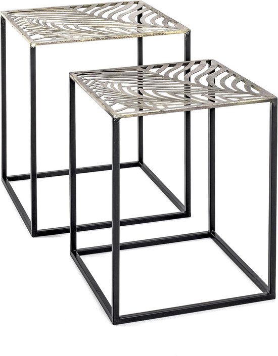 Bijzettafel set van 2 brons, zwart, metaal - Maat: B 35/40 cm x H Beistelltisch 2er Set/50 cm x D 35/40 cm, Stijl: Art Deco