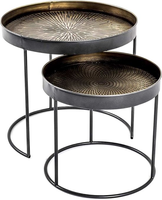 Bijzettafel set van 2 koper, zwart, metaal - Maat: H Beistelltisch 2er Set/48 cm x Ø 41/51 cm, Stijl: Stedelijk Collectief