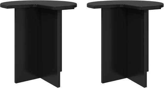 Bijzettafel, set van 2 stuks, van houtmateriaal, Ø 39 x 38 cm, zwart eiken, ronde bijzettafel voor woonkamer en slaapkamer