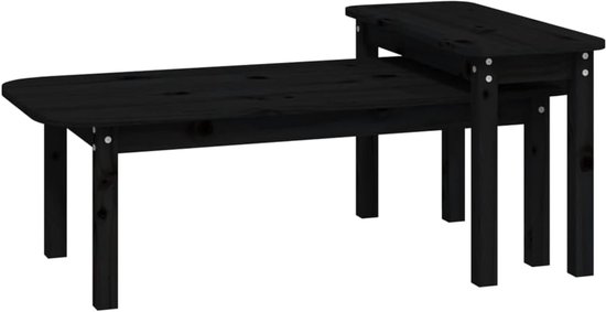 Bijzettafel tafel woonkamer 2-delig. Salontafel set zwart massief hout grenen voor werkkamer, woonkamer, kantoor