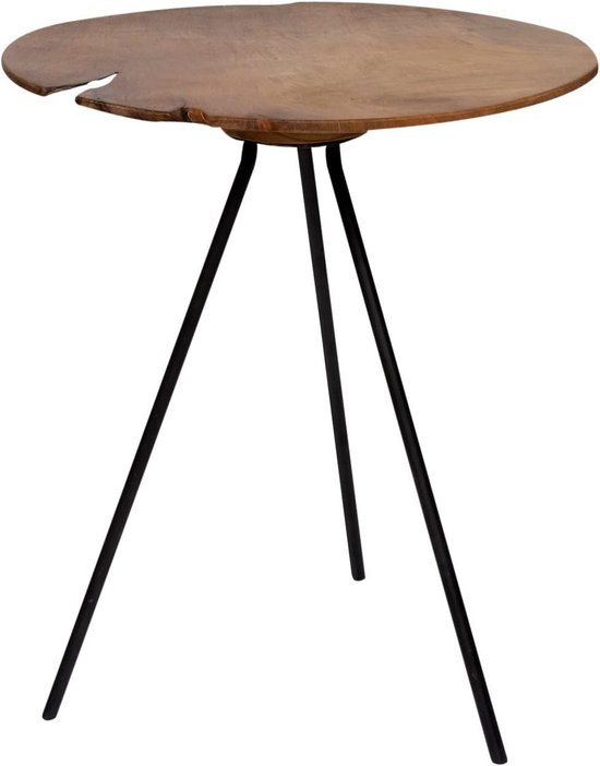 Bijzettafel teakhout koffietafel driepoot rond tafelblad teak tafel omlaag bijzettafel handgemaakt tafelblad (uitzonderlijk, groot: 45 x 50 cm (H x Ø))