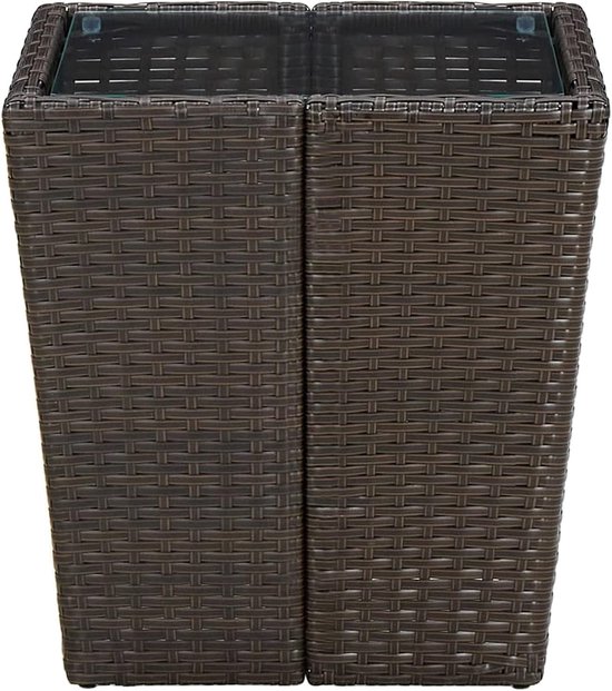 Bijzettafel, theetafel met glasplaat, bistrotafel, terrastafel, tuintafel, balkontafel, tuinmeubelen, salontafel, koffietafel, rotan tafel, bruin, 41,5 x 41,5 x 44 cm, polyrotan en gehard glas