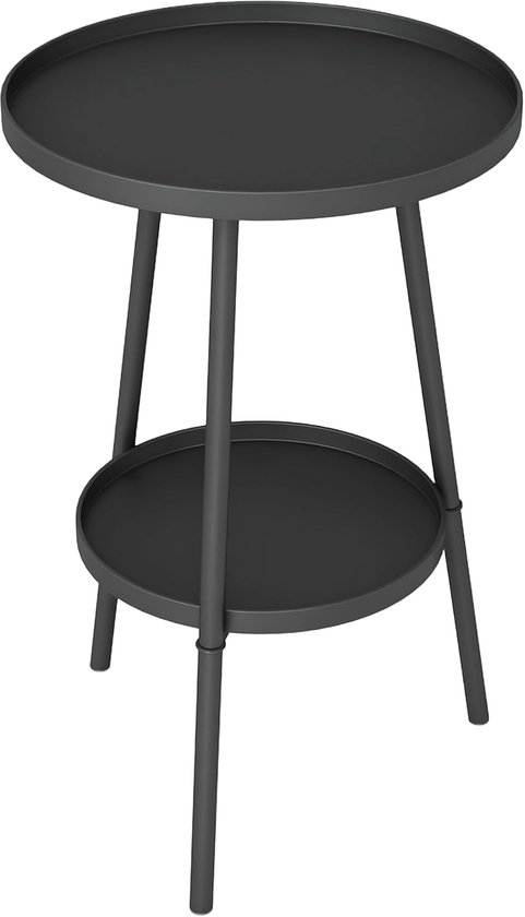 Bijzettafel Tuin Tweelaags Tafel met Opstaande Randen Ronde Balkontafel, Koffietafel 30kg Draagkracht, Ø32 x 51H cm Voor Buiten Binnen Balkon Terras Kantoor Zwart