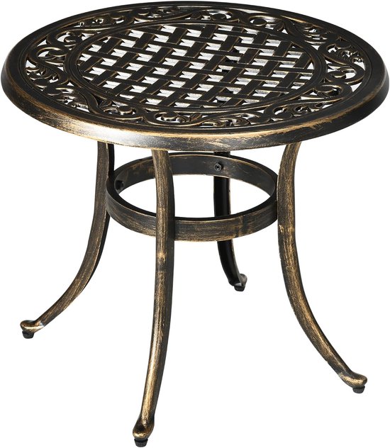 Bijzettafel Tuin Weerbestendige Tuinstafel met Gegoten Aluminium Frame, Ronde Balkontafel Koffietafel 60kg Draagvermogen, Ø60x52,5H cm Bijzettafel voor Buiten Binnen Balkon Terras Kantoor