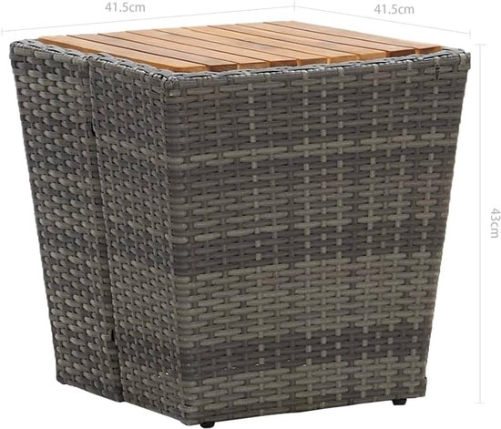 Bijzettafel, tuintafel, terrastafel, balkontafel, koffietafel, tuinmeubelen, theetafel, salontafel, nachtkastje, woonkamertafel, telefoontafel, grijs, 41,5 x 41,5 x 43 cm, polyrotan en massief