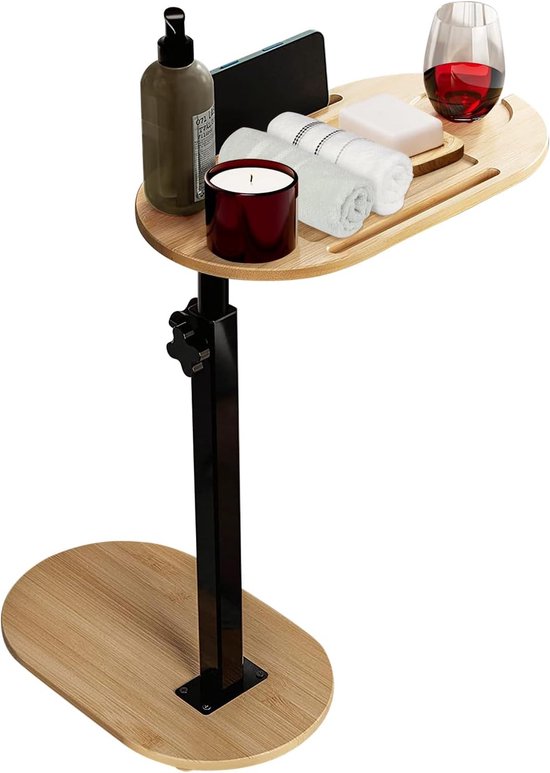 Bijzettafel van bamboe, in hoogte verstelbaar nachtkastje, kleine salontafel voor woonkamer, slaapkamer, kantoor, multifunctionele legplank, 40 ~ 82 x 43 x 22 cm,
