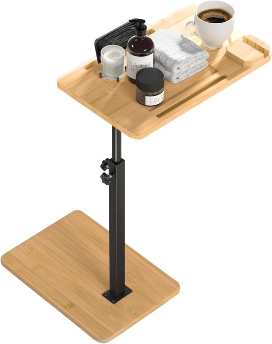Bijzettafel van bamboe, in hoogte verstelbaar nachtkastje, kleine salontafel voor woonkamer, slaapkamer, kantoor, multifunctionele legplank