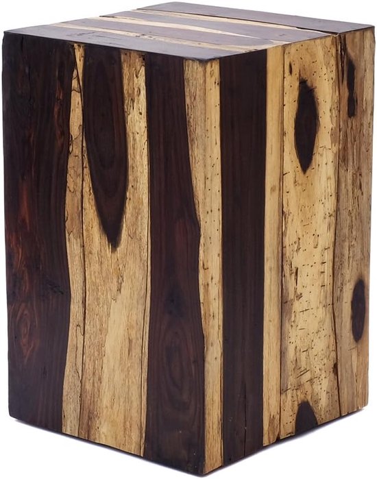 Bijzettafel van echt hout houten kruk natuur drijfhout hoekig houten blok 45 x 30 x 30 cm