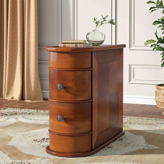 Bijzettafel van hout, 2 laden, smalle en solide tafel, geen montage nodig, walnoot | slank