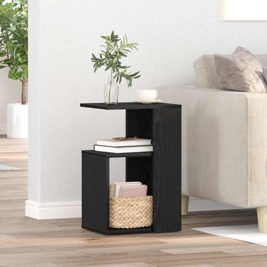 Bijzettafel van houtmateriaal in zwart eikenlook, 36 x 30 x 56 cm, voor woonkamer, met krasbestendig oppervlak en eenvoudige montage, veelzijdig te gebruiken als legplank