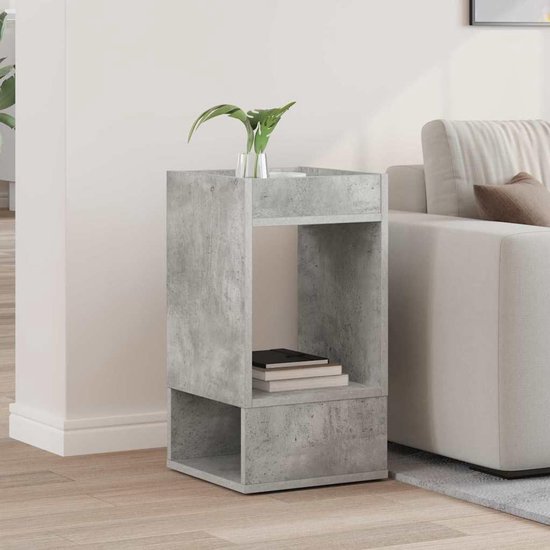 Bijzettafel van houtmateriaal met rechthoekige vorm en glad oppervlak voor woonkamer en binnenruimtes, moderne bijzettafel in grijze betonlook, afmetingen 30 x 30 x
