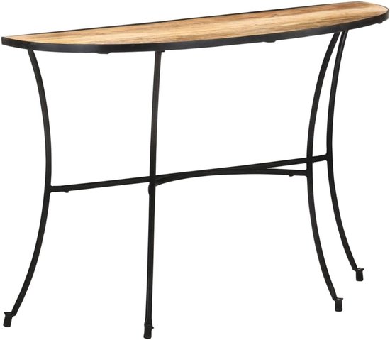 Bijzettafel van massief hout mango met stalen poten bijzettafel 110x40x77 cm halfrond design voor woonkamer en eetkamer