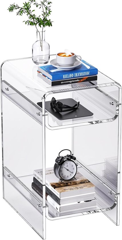 bijzettafel van transparant acryl, smal nachtkastje voor kleine ruimtes, meubels voor slaapkamer, woonkamer, kantoor (transparant, breed)