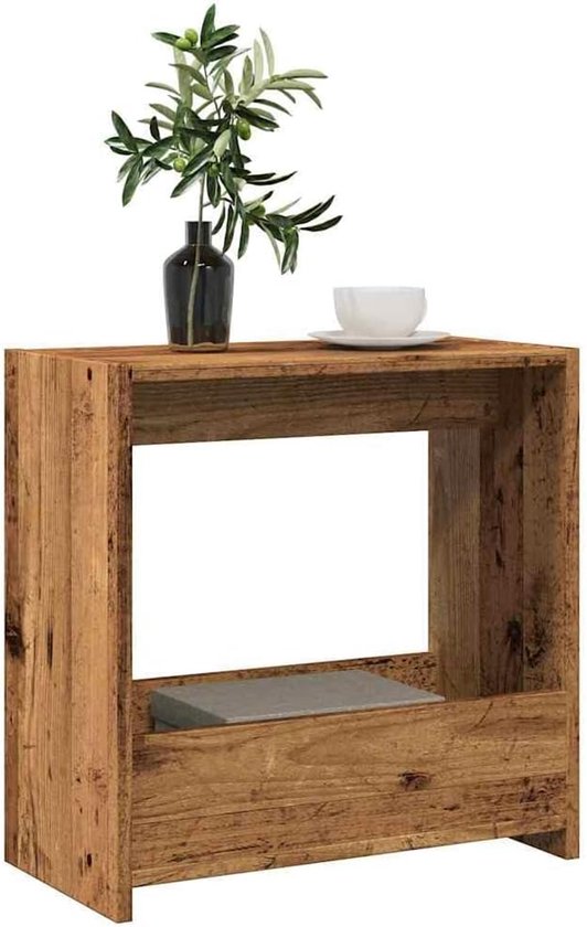 Bijzettafel vierkant oud houtlook 50x26x50 cm, modern design met open vakken van houtmateriaal, onderhoudsvriendelijk en veelzijdig inzetbaar