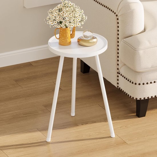 bijzettafel voor bank, dranktafel, miniruunder tafel, salontafel, snacktafel voor kleine ruimtes, woonkamer, slaapkamer, sofa LET520W (wit)
