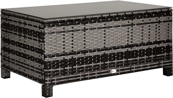 Bijzettafel voor in de tuin, salontafel, tuintafel, balkontafel, poly-rotan, zwart, 85 x 50 B x 39 H cm