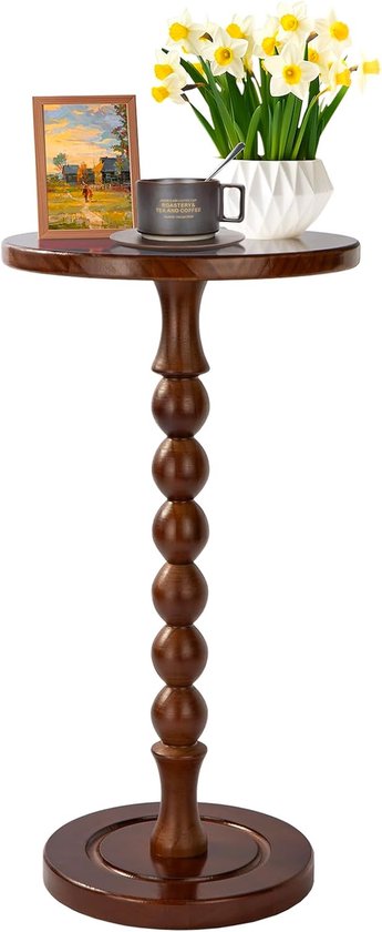 Bijzettafel voor kleine ruimtes, dranktafel met eikenhouten voetstuk, modern nachtkastje voor woonkamer, slaapkamer, kantoor en hoeken, gereedschapsloze montage, bruin