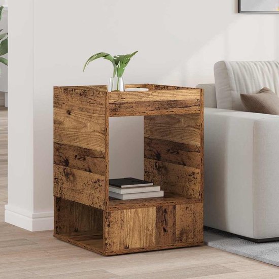 Bijzettafel voor woonkamer van houtmateriaal met rechthoekige vorm en glad oppervlak, bijzettafel voor moderne inrichting met royale legplank