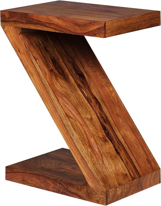 Bijzettafel Z Kubus 44x30x59 cm Massief Acaciahout Bruin | woonkamertafel in extravagant Z-vorm, salontafel van echt hout in landelijke stijl, handgemaakt, uniek exemplaar