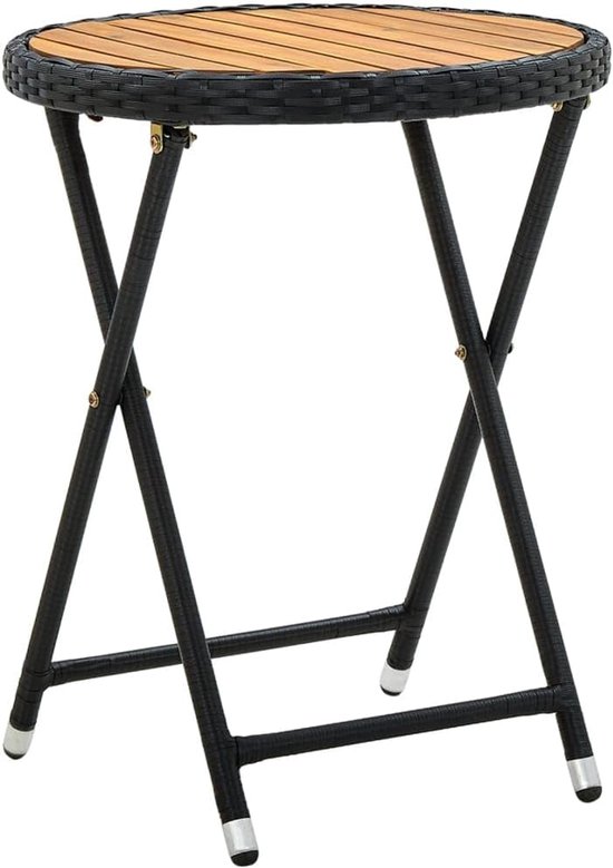 Bijzettafel zwart 60 cm PE rotan acacia