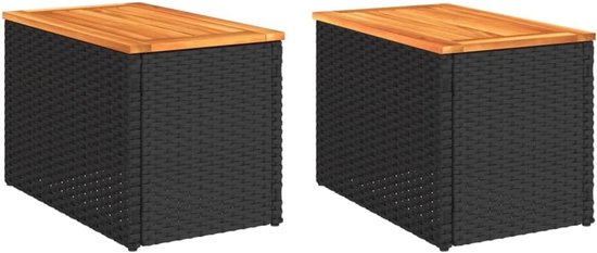 Bijzettafels 2 st 55x34x37 cm hout poly rattan zwart