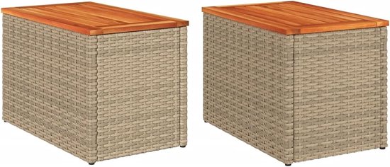 Bijzettafels 2 stuks. Beige 55 x 34 x 37 cm polyrotan hout, outdoor koffietafel tuintafel voor tuin terras balkon lounge 366069