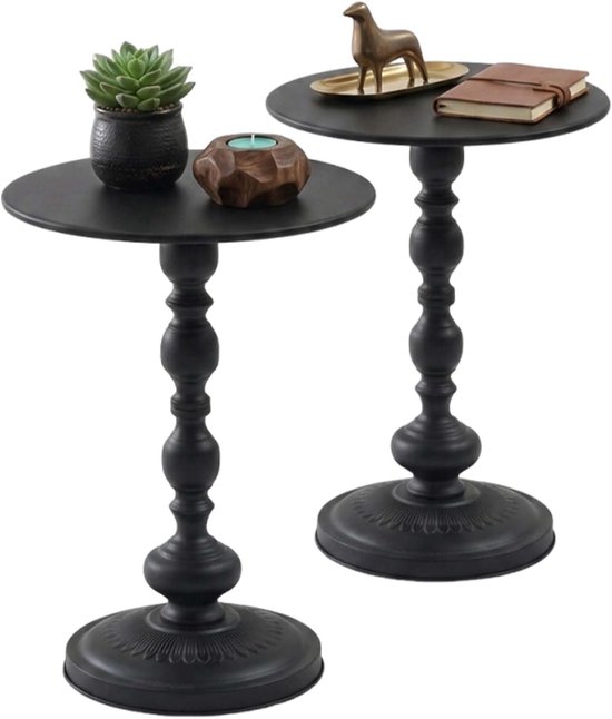 Bijzettafels, rond, metaal, zwart, 40 x 40 x 53 cm, bijzettafel, bijzettafel voor woonkamer, slaapkamer, balkon, tuin