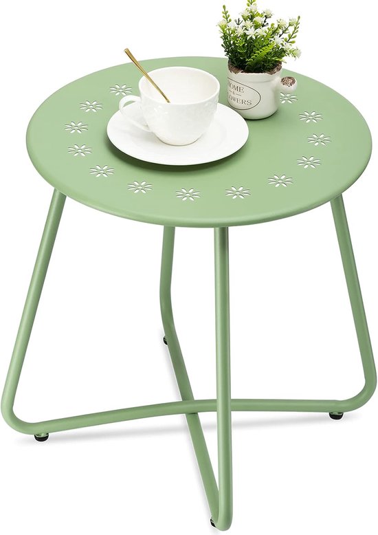 Bijzettafels voor buiten met bloemuitsparingen, weerbestendig stalen terrasbijzettafel, kleine ronde bijzettafel voor buiten, metalen bijzettafel voor terras, tuin, balkon, tuin