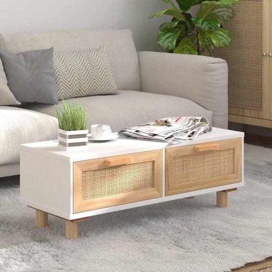 Bijzettafels voor woonkamer, salontafel, wit, 80 x 40 x 30 cm, houtmateriaal en massief grenenhout, voor woonkamer, slaapkamer
