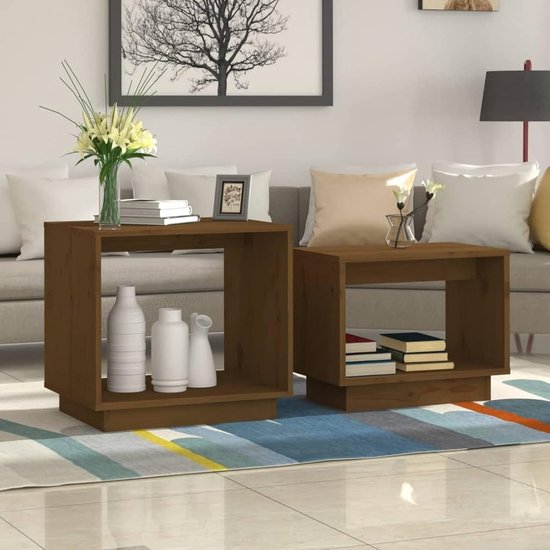 Bijzettafels woonkamer nest tafel salontafel voor bank van massief hout grenen bruin