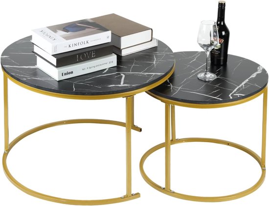 Bijzettafels, woonkamertafel, koffietafel met metalen frame + MDF bureaublad | φ70*45cm + φ50*38cm (C)