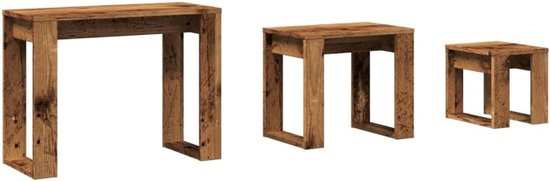 Bijzettafelset bewerkt hout oud houtkleurig