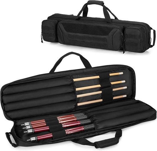 Biljart Cue Case 1x1 - Gewatteerde Pool Cue Stick Tas met Accessoire Zakken en Afneembare Schouderriem - voor Billards, Snooker en Pool