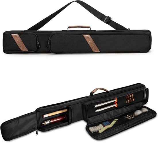 Biljart Cue Case voor 1 Cue en 1 Schacht - Gewatteerde Pool Cue Stok Tas met Accessoire Zakken, Handvat en Afneembare Schouderriem - Nylon