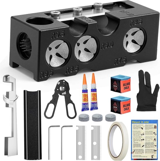 Biljart cue tip shaper 11-in-1 - aluminium - professionele accessoires - optimale prestaties - ShopVlot