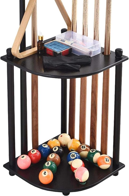 Biljart Keu Houder - Keurek Pooltafel - Biljartaccessoires Opbergen - Massief Hout - H 53cm B 36cm - Zwart