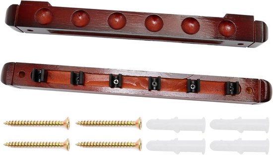 Biljart Keu Houders - Keurek Set - Biljartkamer Organiseren - Muurmontage Ontwerp - 6 Keuen - Mahonie