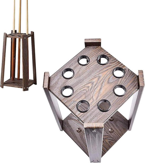 Biljart Keu Rek - Keuhouder Pooltafel - Biljart Keus Opbergen - Stabiele Vloerstandaard - Houdt 8 Keus - Bruin