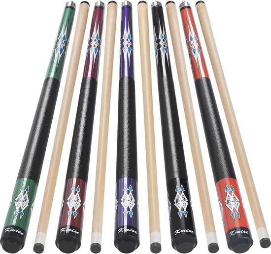 Biljart Keu Set - Pool Sticks - Biljart Spelen - Handgepolijst Esdoornhout - 5 Stuks 147 cm - Meerdere Kleuren