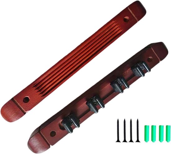 Biljart Keuhouder - Keu Opbergsysteem - Thuis Biljartkamer - 4 Keu Clips - 109 cm Breed - Wijnrood