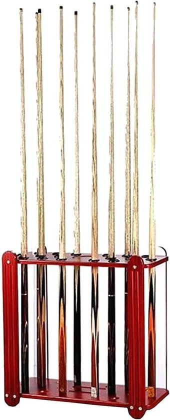 Biljart Keurek - Poolstok Houder - Biljart Opbergen - Massief Houten Frame - Houdt 18 Keuen - Rood