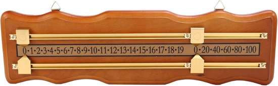 Biljart Puntenteller - Scorebord Spelers - Biljart Spel Bijhouden - Duidelijke Cijfers - 43 x 13 cm - Houtkleur
